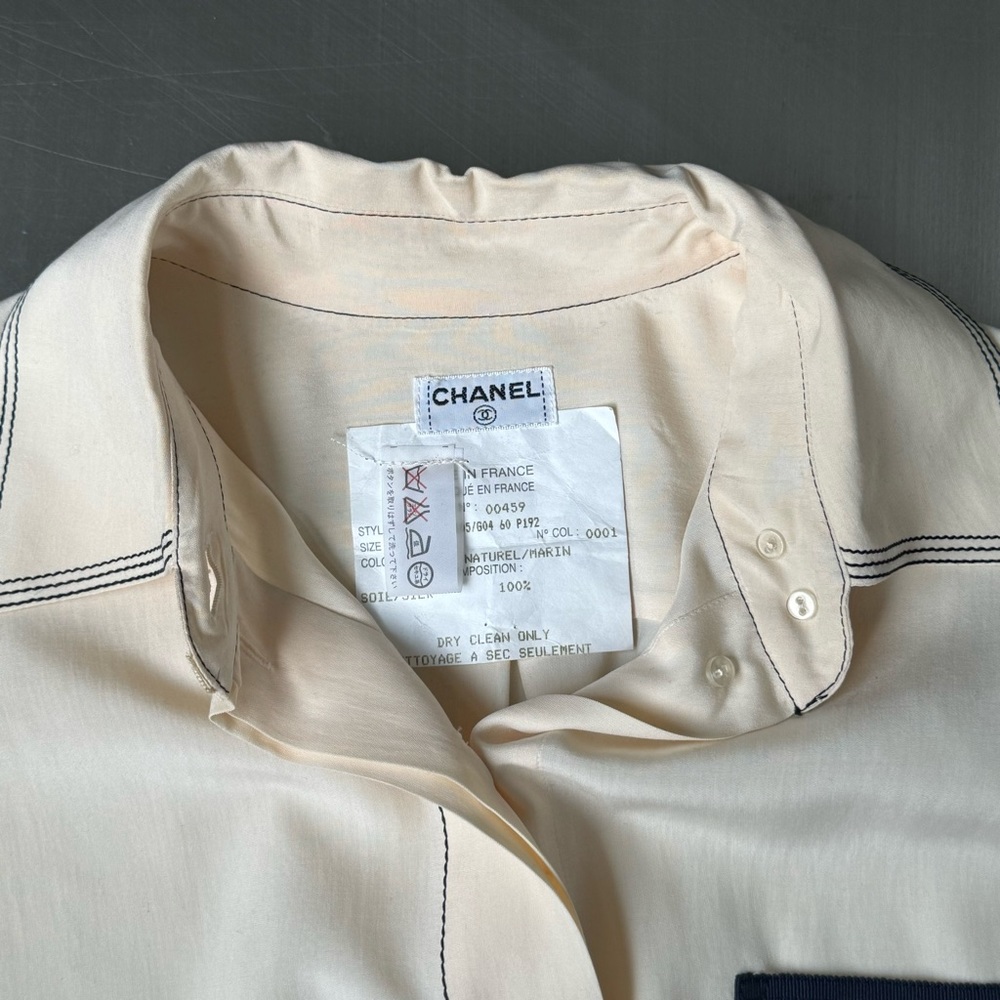 Chanel Vintage Embroidered Logo Button Down in Cream and Navy - Picture 7 of 7